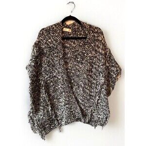 Hollister Sweater Vest Women M L Black White Open‎ Front Draped Fringe Oversized